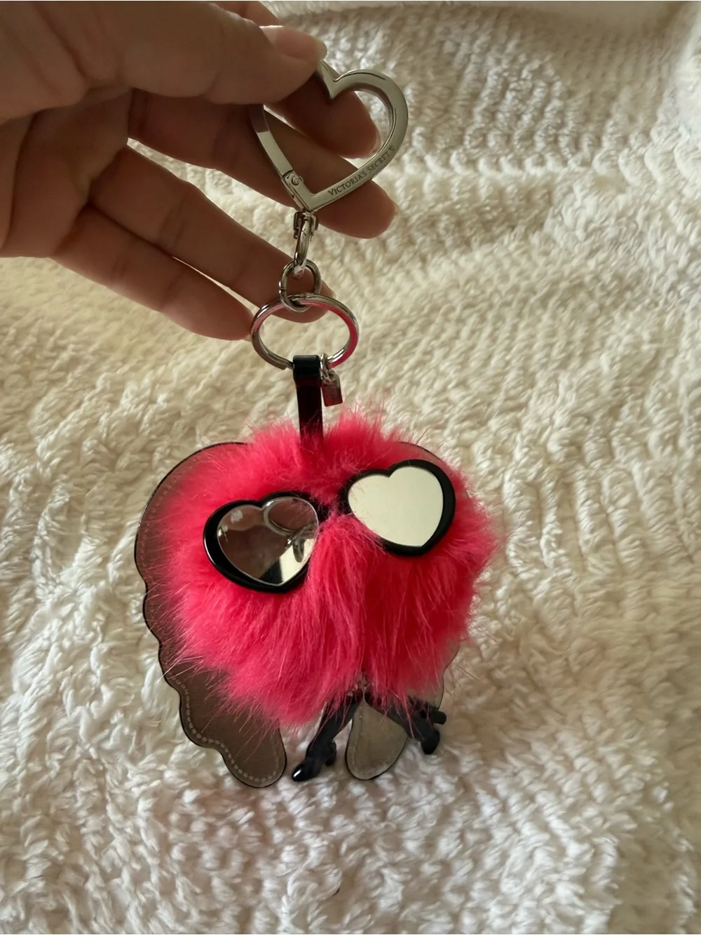 PINK Victoria's Secret Hot Pink Furry Heart Keychain Charm